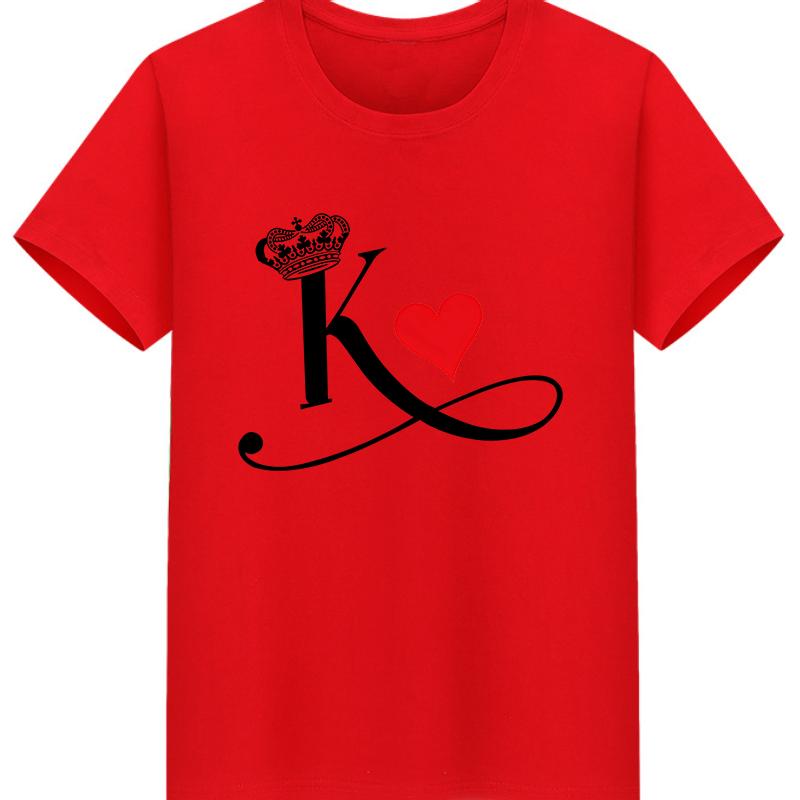 Polyester 100% New KING QUEEN Printed Short-sleeved Casual Couple T-shirt for Couples Women Clothing Graphic Aesthetic Summer