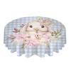 Easter Watercolor Rabbit Flower Round Table Cloth Festival Dining Waterproof Tablecloth Table Cover For Wedding Party Decor