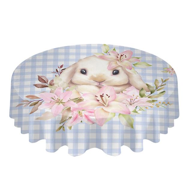Easter Watercolor Rabbit Flower Round Table Cloth Festival Dining Waterproof Tablecloth Table Cover For Wedding Party Decor