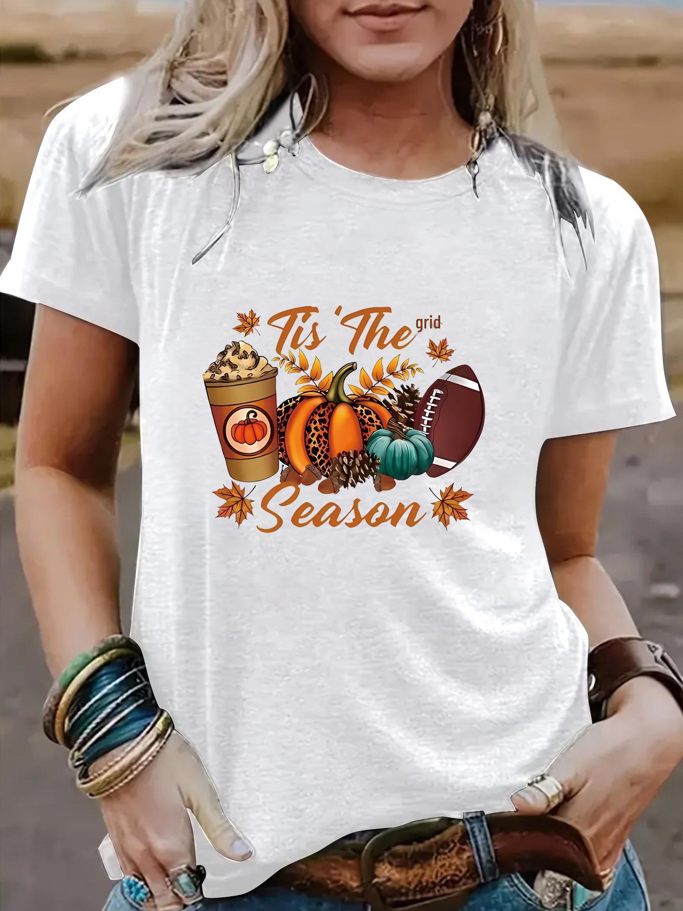 

Футболка бейсбольная с тыквой на Хэллоуин для женщин из Европы и Америки - круглый вырез, короткий рукав, повседневная модная футболка L белый