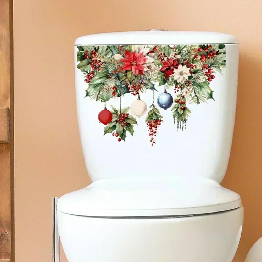 Christmas Toilet Cover Stickers Waterproof Decals Self For Toilet Lid Tank Seat Bathroom Decoration Set Of Six