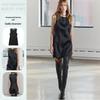 2024 Autumn/Winter Women's High-Waist Color-Block Silk Satin Sleeveless Mini Dress