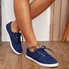 Women's White Round Toe Lace-Up Casual Sneakers - Breathable Fabric Upper, Anti-Slip TPR Sole, Low-Top Comfortable Walking Shoes for All-Season