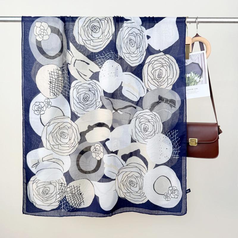 

Классический модный тренд длинный шарф женский элегантный темперамент хлопково-льняной шарф цветочный принт внешняя шаль 85*180