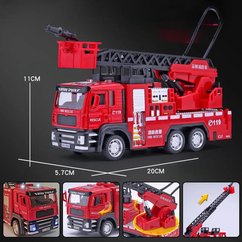 1/32 Leiterwasserlöschfahrzeug Modellauto Spielzeug Druckgusslegierung Ingenieurfahrzeug Türen zu öffnen Ton Licht Spielzeug Geburtstagsgeschenk für Kind