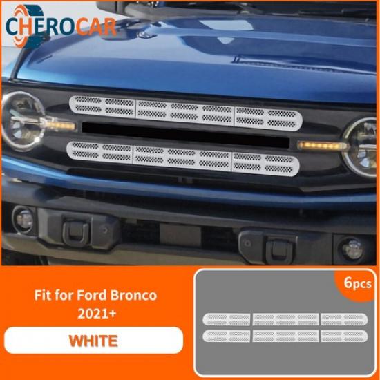 White Front Grille ert Mesh Cover Trim Kit For Ford Bronco + Accessories