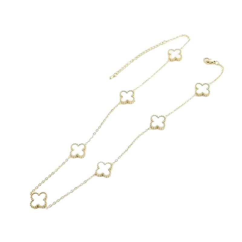Seven-flower Four-leaf Clover Necklace - Women's Fashionable and Elegant Titanium Steel Sweater Chain