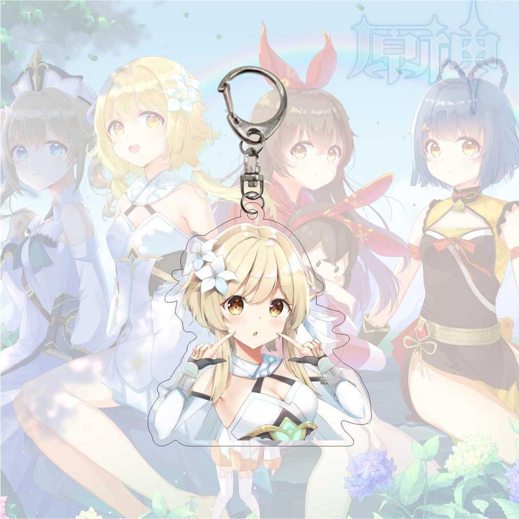 Cartoon Anime Genshin Impact Keychain Acrylic Double Sided Transparent Key Chain Ring Keyring Accessories Jewelry For Fans Gifts