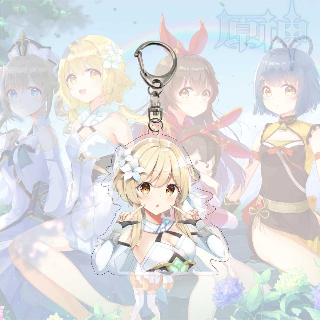 

Брелок для ключей с рисунком аниме Genshin Impact, акриловый двухсторонний прозрачный брелок для ключей, аксессуары, ювелирные изделия для фанатов, подарки 6CM