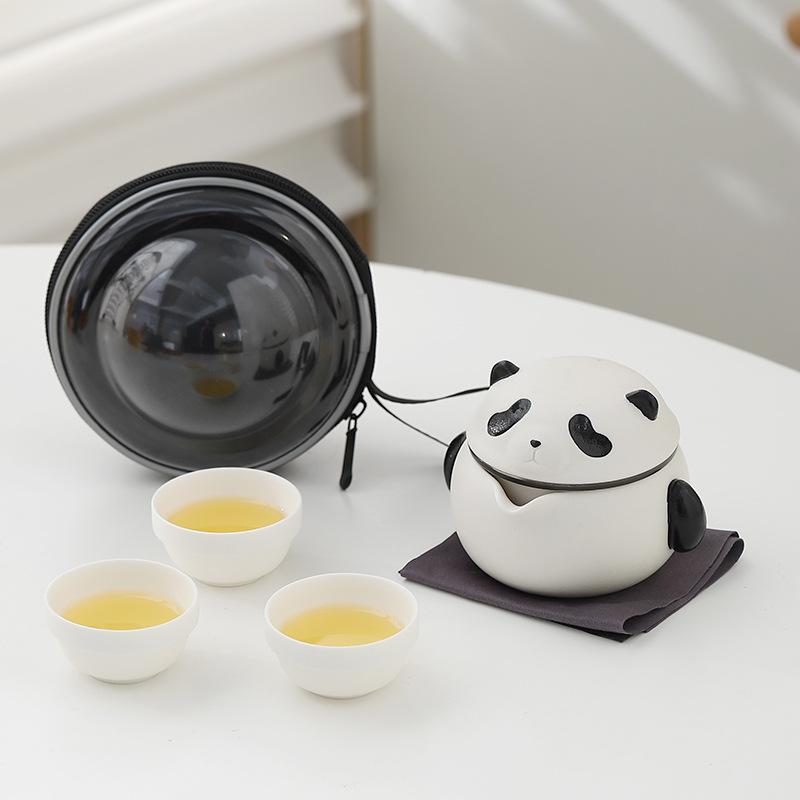 Panda Ceramic Travel Tea Set Portable Kung Fu Kuaike Cup One Pot Three Cups Outdoor Travel Camping Tea Set