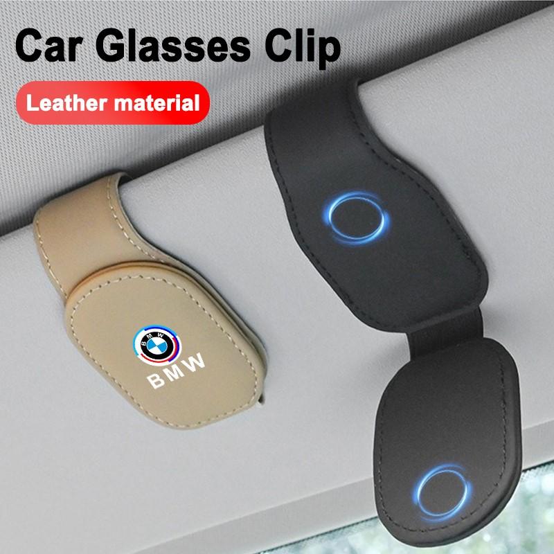 SHEJ3 Leather/Carbon Fibre Car Glasses Clip Sunglasses Bracket Cards Case For BMW 50th Anniversary 1 3 5 7 series E83 F16 E70 X1 X2 X3