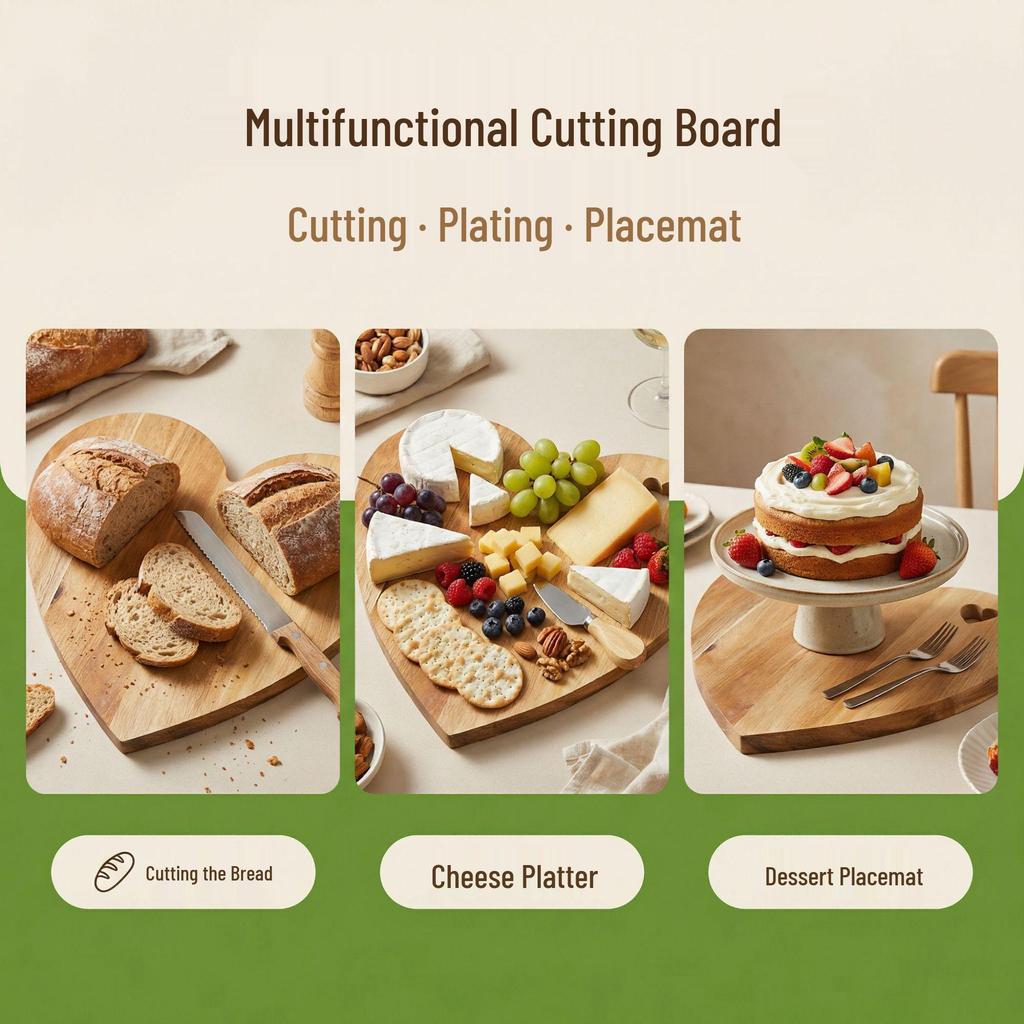 Heart-Shaped Acacia Wood Multi-Functional Cutting & Cheese Board