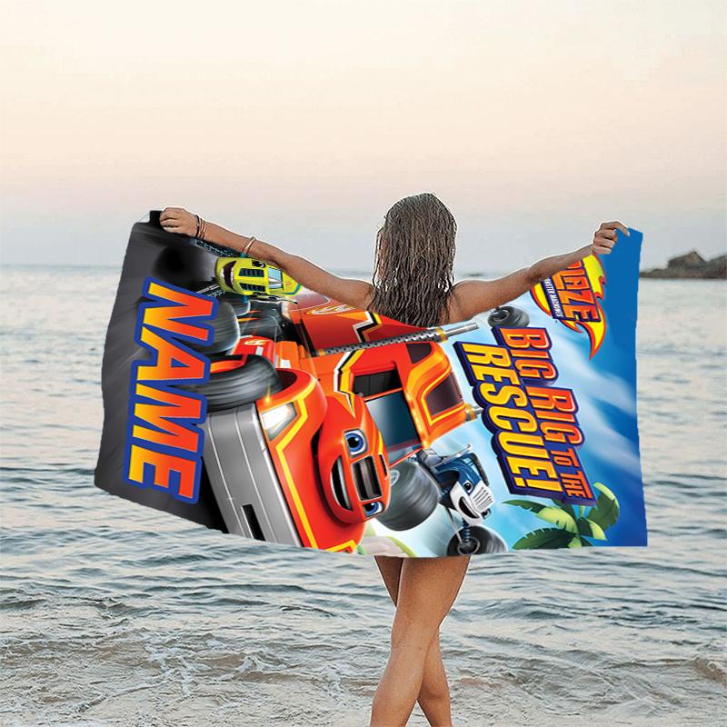 1 Stück Blaze und die Monster-Maschinen 3 Strandtuch mit individuellem Namen, Strand-/Schwimm-/Bade-/Picknick-/Camping-Handtuch, Geeignet für Strandurlaub am Meer