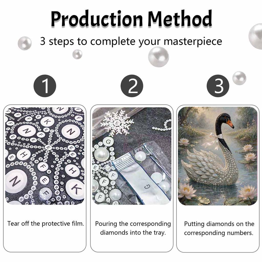 DIY 3D Pearl Diamond Painting Art Set Black Swan Animal Home Decor Art Set Wall Art