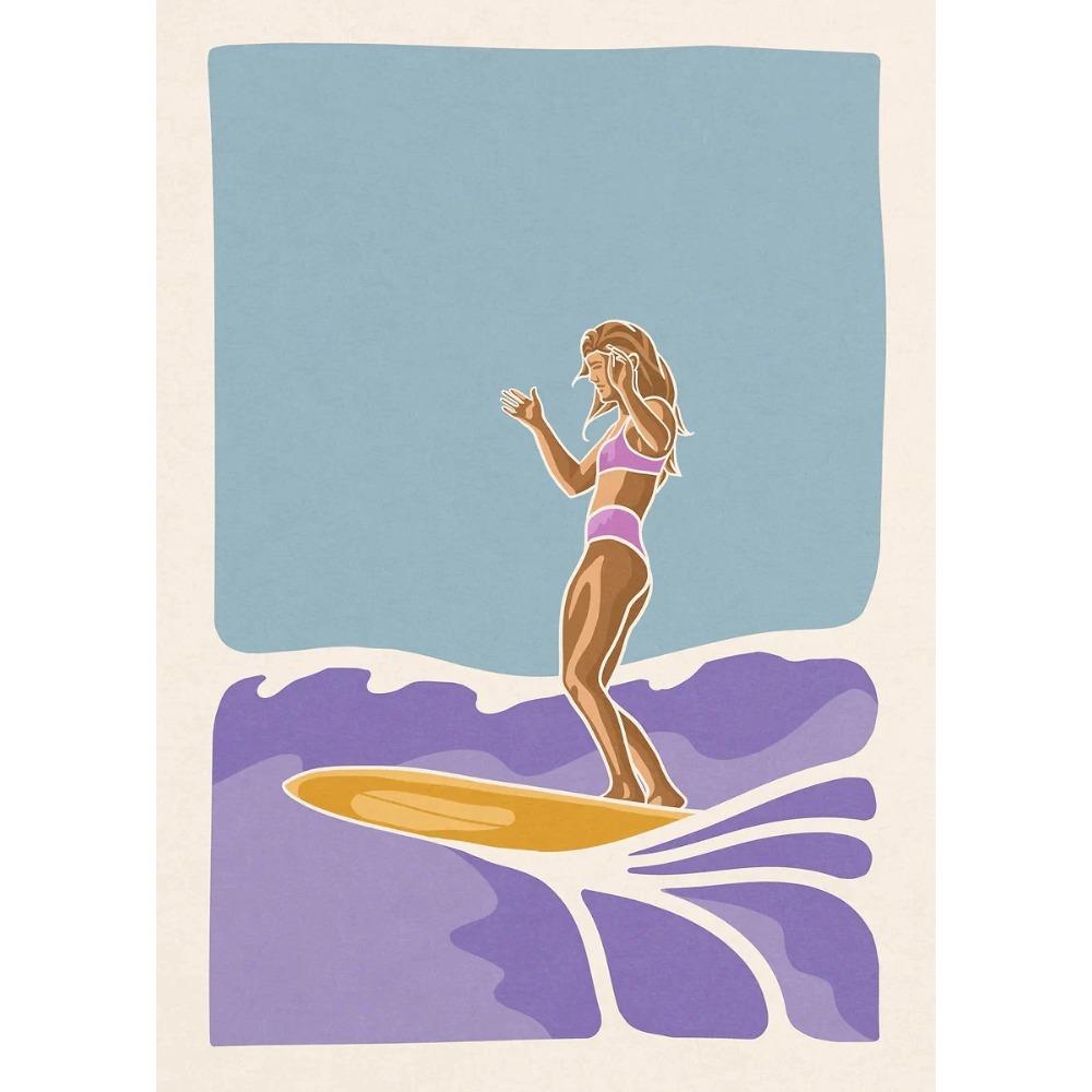 Minimalistische Surf-Mädchen Poster Meeresblick Strandhaus Drucke Leinwandbild Wandkunst Bilder Haus Sportliches Teenie-Mädchenzimmer Dekoration