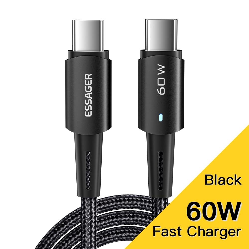 

Essager PD100W 60W Type C C to C Кабель Быстрая Зарядка Мобильного Телефона Зарядный Шнур Провод Для Samsung Huawei Macbook iPad 0 5m