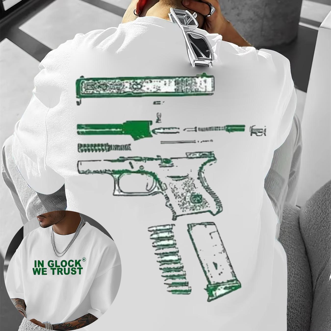 

Лето 2025 Kixkz, Мужская футболка с принтом GLOCK из 100% хлопка, Женская футболка оверсайз с принтом WE TRUST, тренд Y2K 4XL