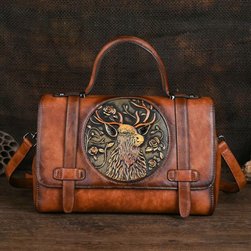 

Винтажная сумка Johnature с тиснением, универсальная кожаная женская сумка ручной работы, сумки большой емкости на плечо и через плечо