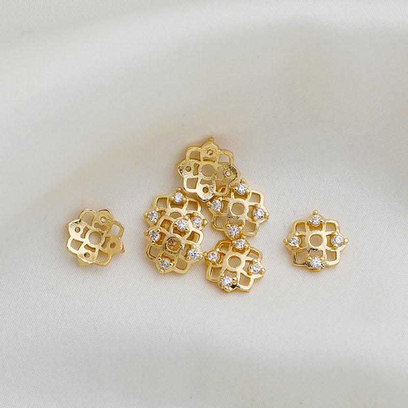 14K Gold Plated Zircon Four-Leaf Clover Flower Cap Bead Holder for DIY Jewelry