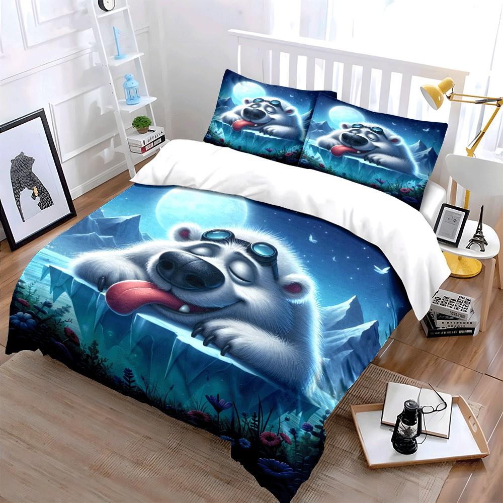 "Polar Bear Relaxing Night Bundle" Exquisite three-piece bedding set gift for kids and adults