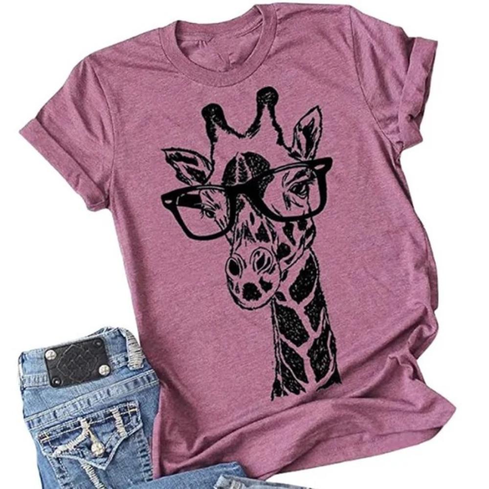 Novinka Dámské bavlněné tričko s novým potiskem žirafy Módní ležérní streetwear Hip-hop Hipster Volné s kulatým výstřihem Hot Sale Top Tričko