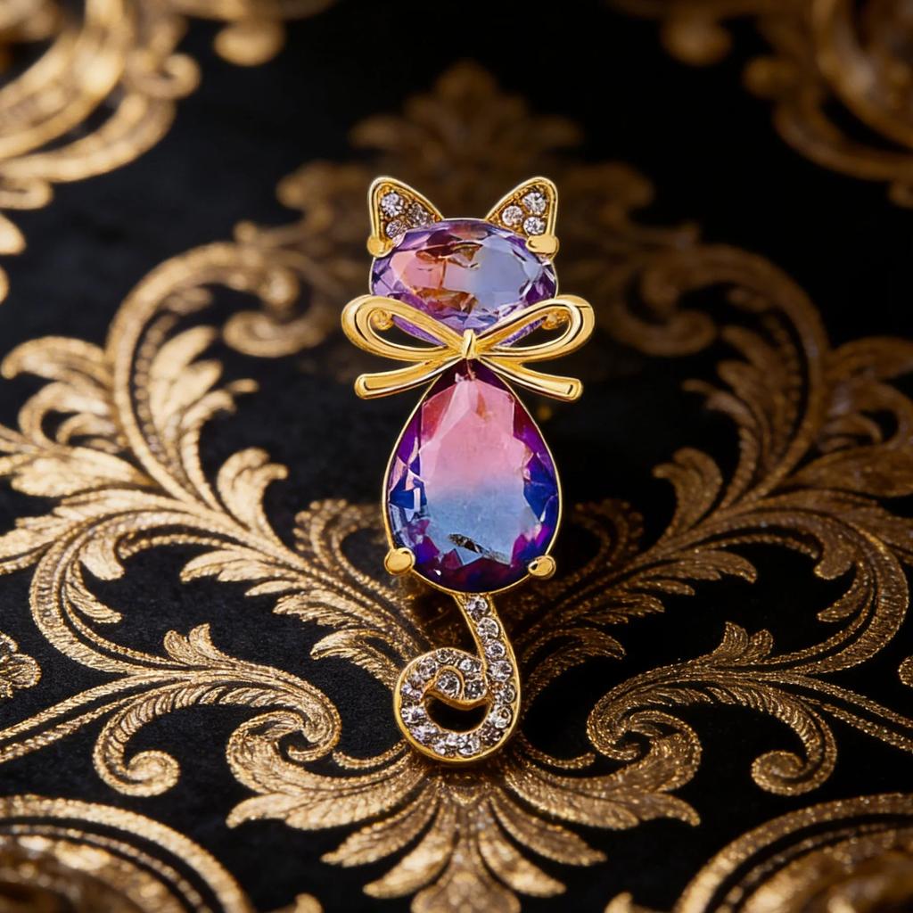 Exquisite Colorful Crystal Cat Shining Brooches Luxury Women Decoration Boutique Kitten Animal Rhinestone Coat Clothes Pin