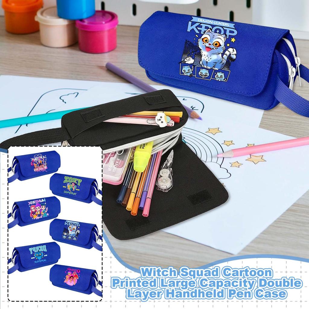 Witch Hunters Cartoon Print Large Capacity Double-Layer Portable Pencil Bag For Primary And Secondary School Students