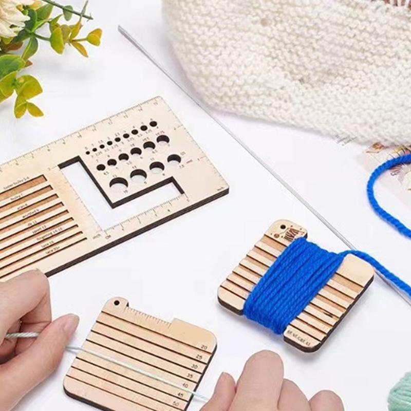 Dřevěná měrka na pletací jehlice Měrka na pletení Pletací nástroj Tkací měřicí nástroj Pletařské pravítko Háčkovací doplňky