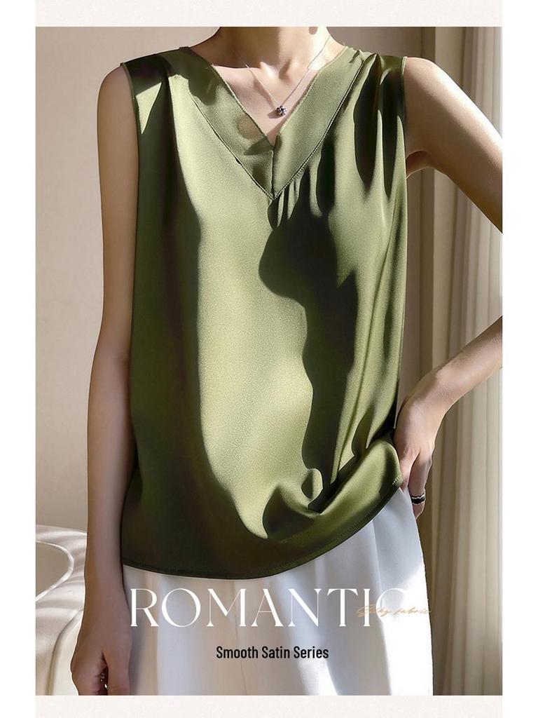 2025 Women's V-neck Ice Silk Camisole - Summer Mesh Base Layer Top