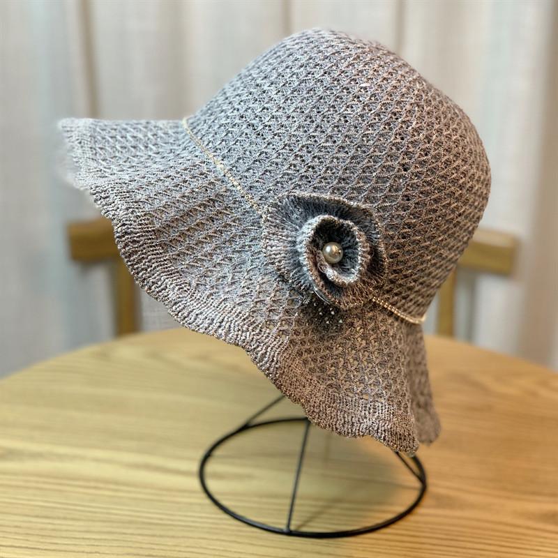 Korean Style Summer Wave Edge Floral Hollow Breathable Sunshade Fisherman Hat For Women