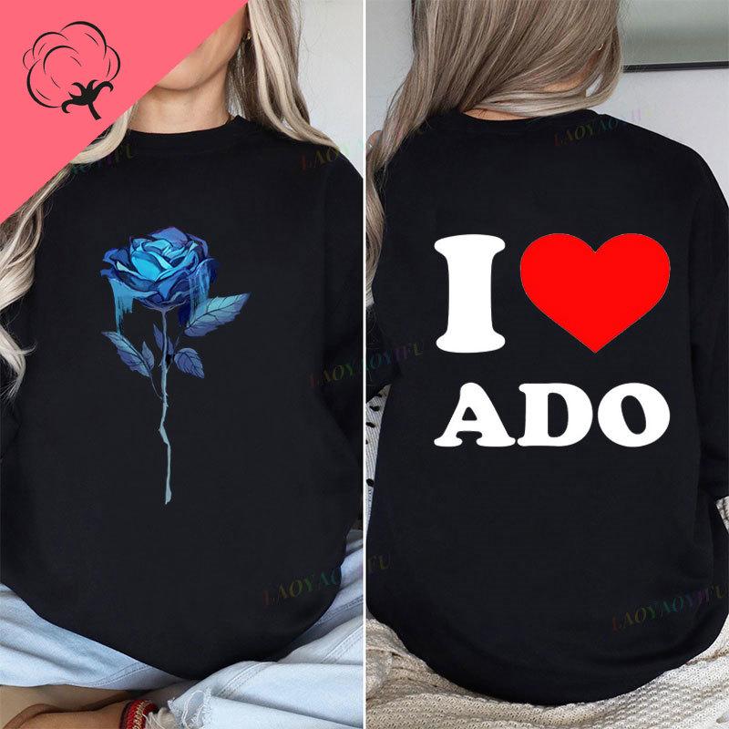 Ropa De Mujer Double Side Style Printed Ado T Shirt ADO Blue Rose Graphic T Shirts Streetwear Crewneck Cotton Tops