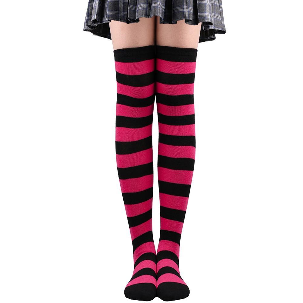 A Pair of Striped Long Stockings Cross-border New Zebra Striped Long Tube Knitted Socks Lolita Girls Knee High Thigh Socks