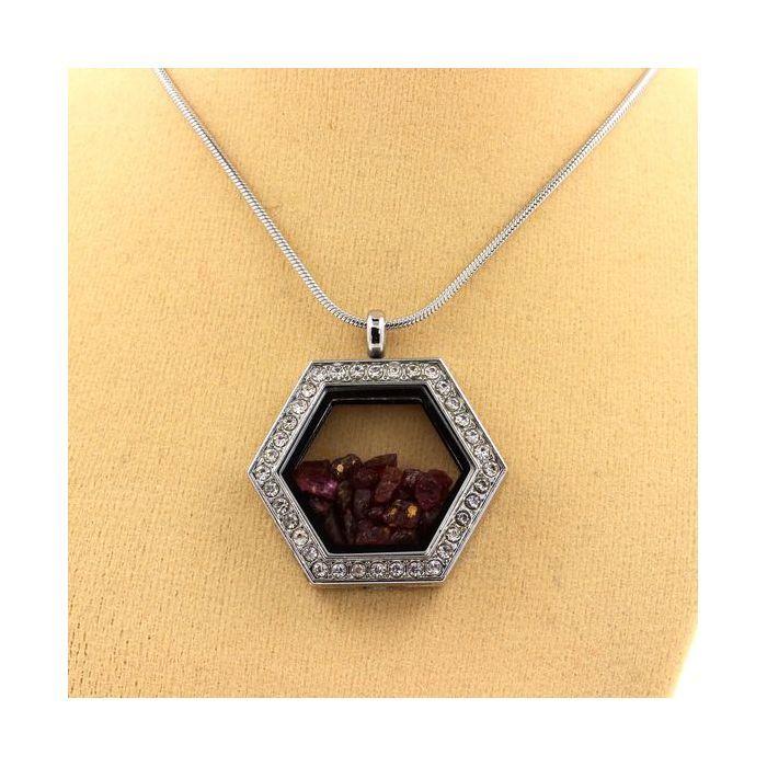 Stones and Minerals. Raw Ruby Necklace. Hexagon Model.