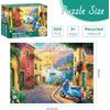 500 Piece Puzzles for Adult, Coastal Village Sunset Harbor Scene Jigsaw Puzzles for Adults Senior, Colorful Buildings Adult Puzzle, Challenging