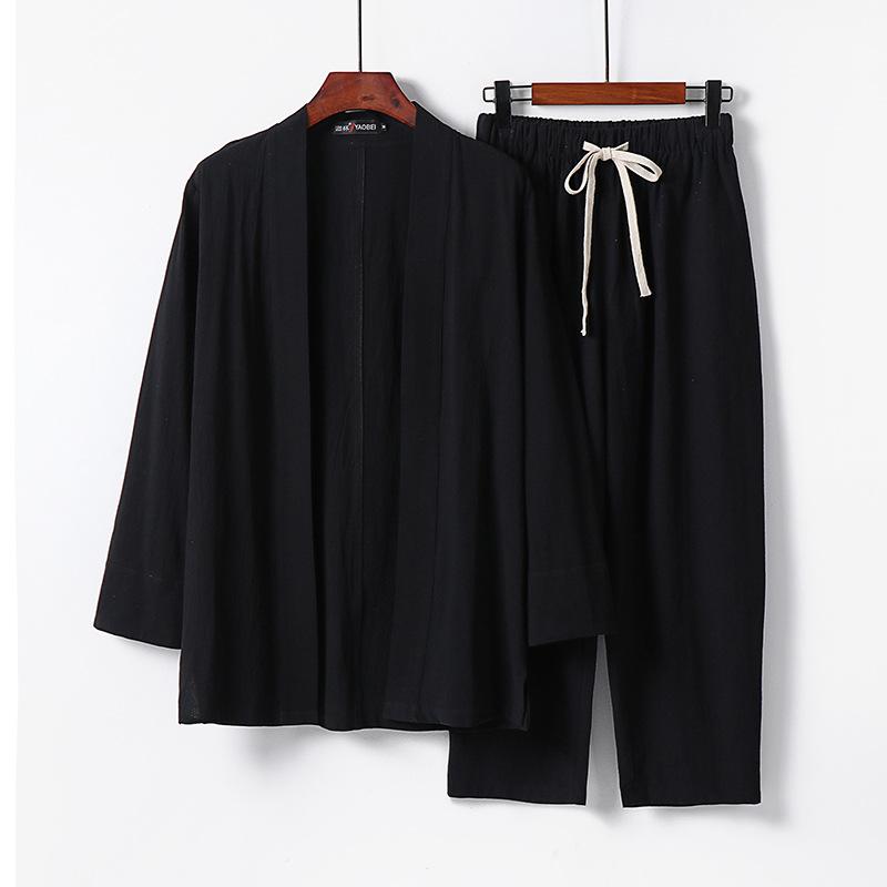 Linen Suit Men's Casual Short-sleeved Men's Chinese Style Summer Ice Silk Thin Nine-point Sleeve Cotton and Linen Two-piece Suit Men