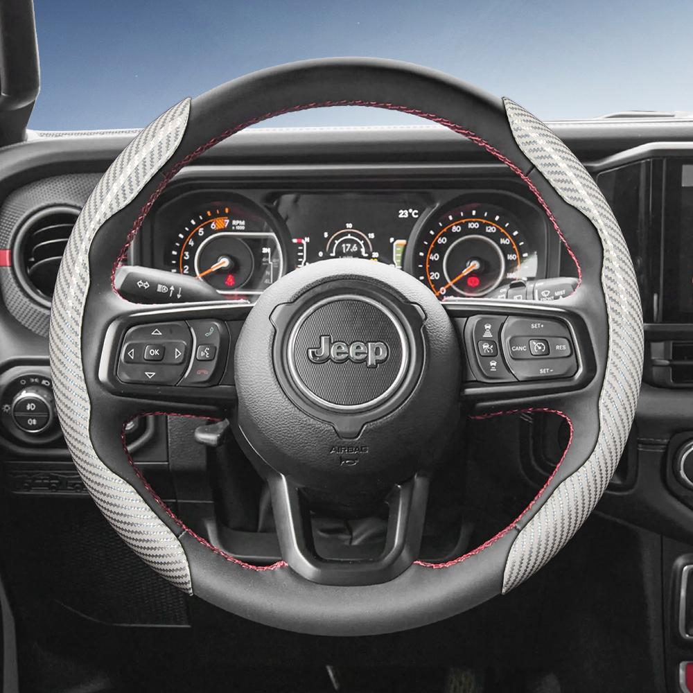 EPY1 Suitable for Jeep Carbon Fiber Texture Steering Wheel Cover Grand Cherokee Compass Wrangler Renegade Avenger Grand Wagoneer Red