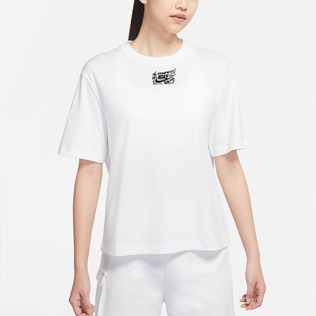 Nike Alphabet Pattern Print Loose Round Neck Short Sleeve T-Shirt Women Tops White DJ5364-100