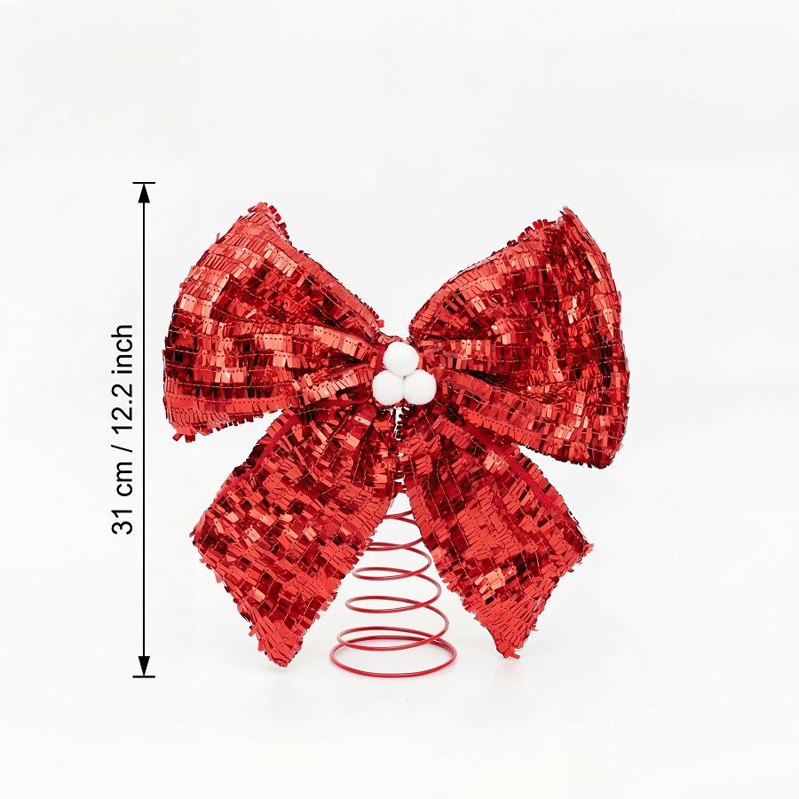 Большая звезда из пайеток для верхушки рождественской елки с бантом