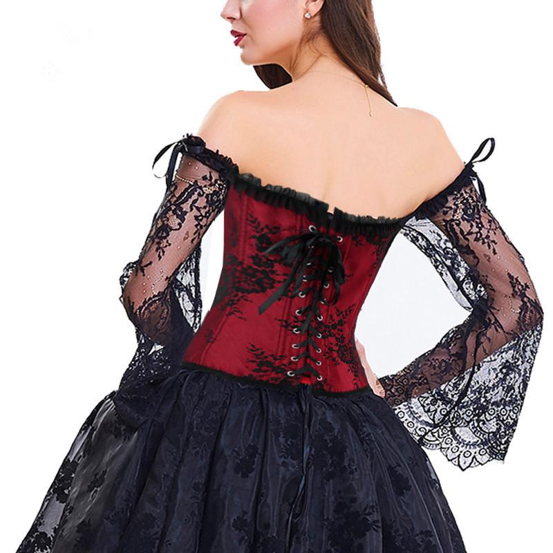 Off-Shoulder Langarm Spitzenkorsett-Top, Viktorianisches Bustier Bauchkontrolle Taillenformer Für Hochzeits-Abendmode
