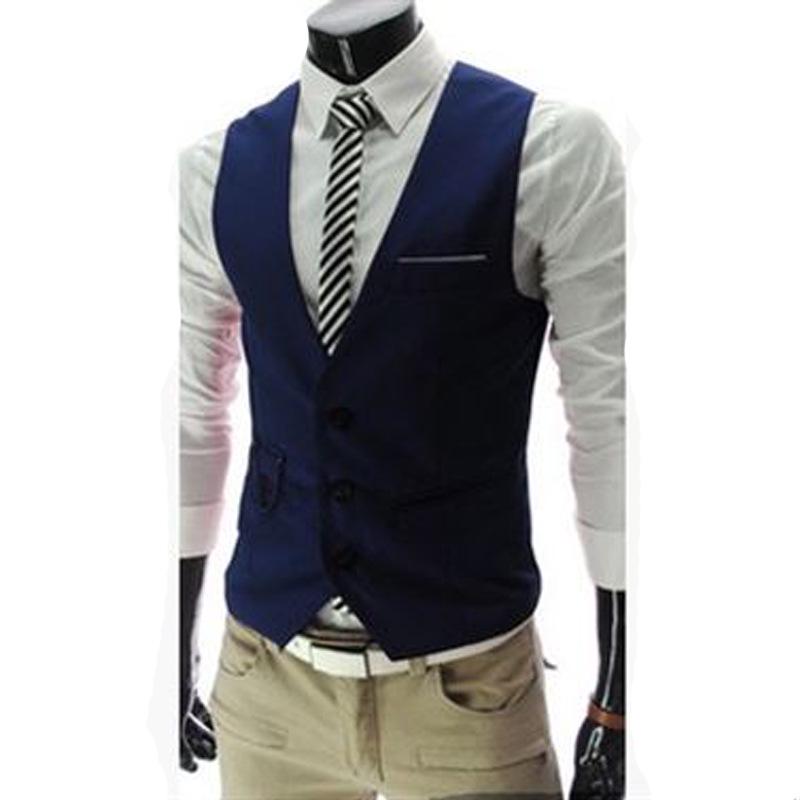 

Spring Autumn Casual Men s Slim Fit Korean British Style Waistcoat Vest Gilet 4XL темно-синий