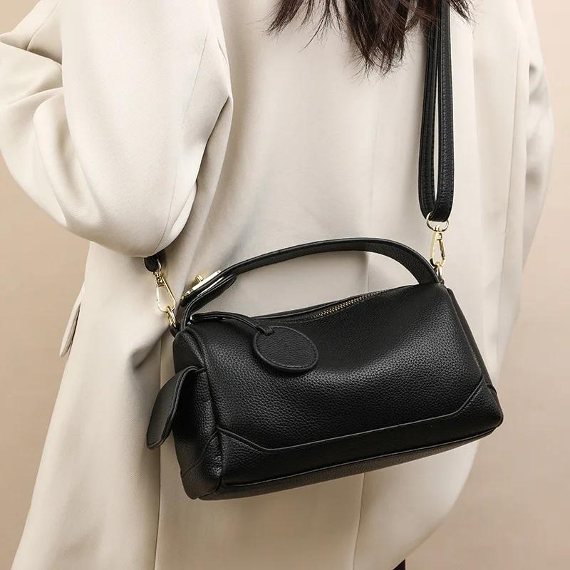 Feminine Pendular Boston Bag  Monochrom  Abnehmbarer Riemen  Schulter Crossbody Tasche  Großes Fassungsvermögen  Weiche Tasche  Hohe Qualität  Mode