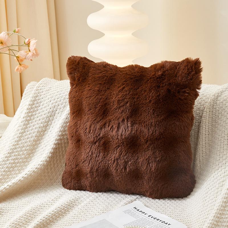 Housse de coussin d'hiver en peluche Lapin Bulle Coussins Couleur Unie Décoration Salon Canapé Chambre à Coucher Lit Housse de Coussin 45x45cm 45x45cm