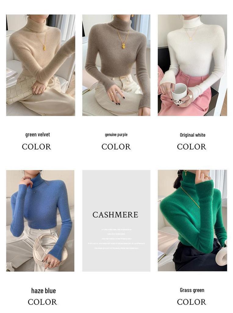 Damen nahtloser Kaschmir-Rollkragenpullover – Figurbetonter Strickpullover für Herbst/Winter