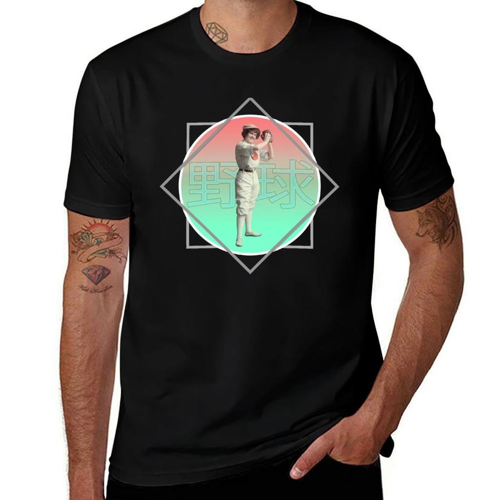 Vaporwave Aesthetic Baseball Player Logo Tshirt Retro Style Print Casual Top