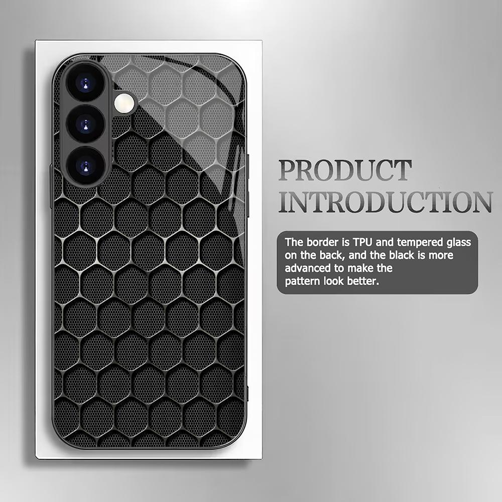 Wabenmuster gehärtetes Glas Handyhülle geeignet für Samsung Galaxy S26 S25 S24 S23 S22 S20 FE/Ultra/Plus Anti-Fingerabdruck