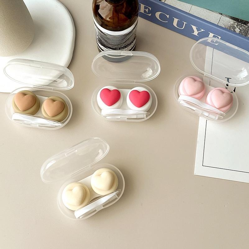 Heart Contact Lens Case with Tweezer Mini Cute Eyes Care Contact Lenses Container Box Travel Kits Eyewear Accessories Organizer