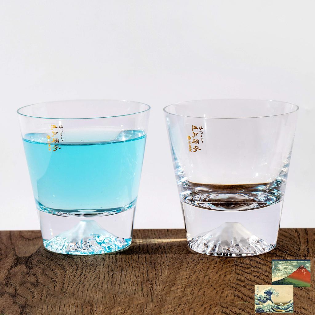 Fuji Tajima Glass Plain Rocks Glass Set Souvenir Grand Prix Edo Edo 60th Celebration Made In Paulownia Wood Includes Views of Mount Fuji Postcard X