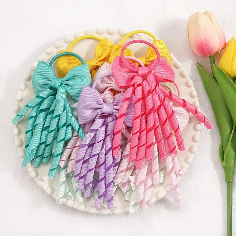 Grosgrain Ribbon Long Hair Ties Bows For Baby Girls Curly Hair Bows Elastic Colorful Kids Hair Band 2Pcs/Lot Whole