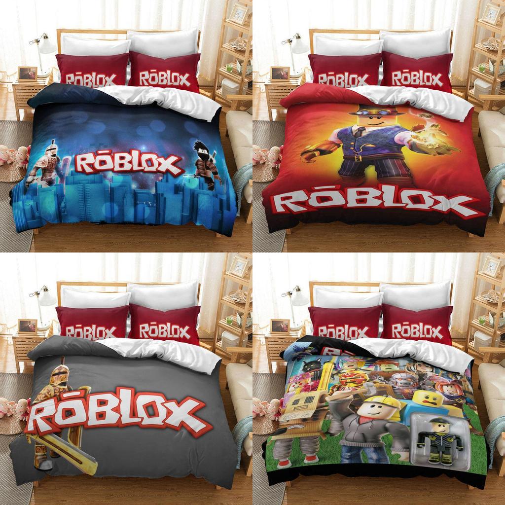 Luksusowy Zestaw Pościeli do Gry Roblox Drukowany w 3D z Miękką Poszwą na Kołdrę i Poszewkami na Poduszki