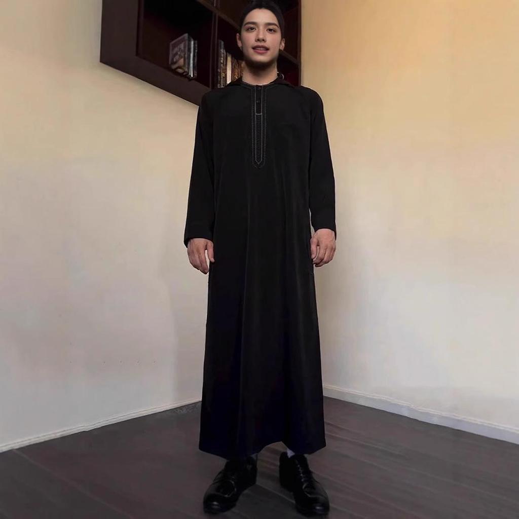 Embroidered Hooded Robe for Muslim Men, New Style Middle Eastern Thobe, Loose Long Sleeve Ethnic Design, Available Now